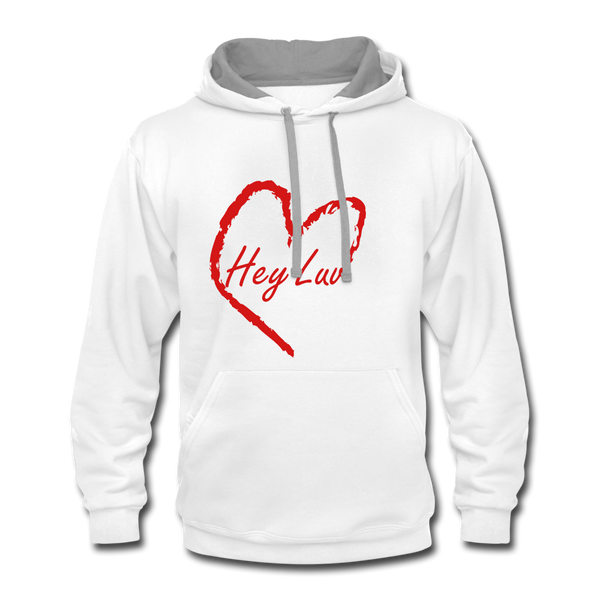 Contrast Hoodie - Hey Luv - white/gray