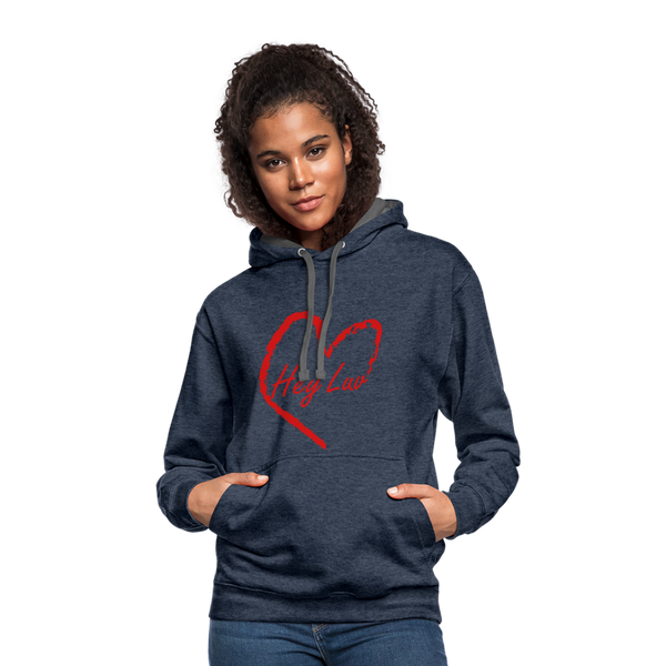 Contrast Hoodie - Hey Luv - indigo heather/asphalt