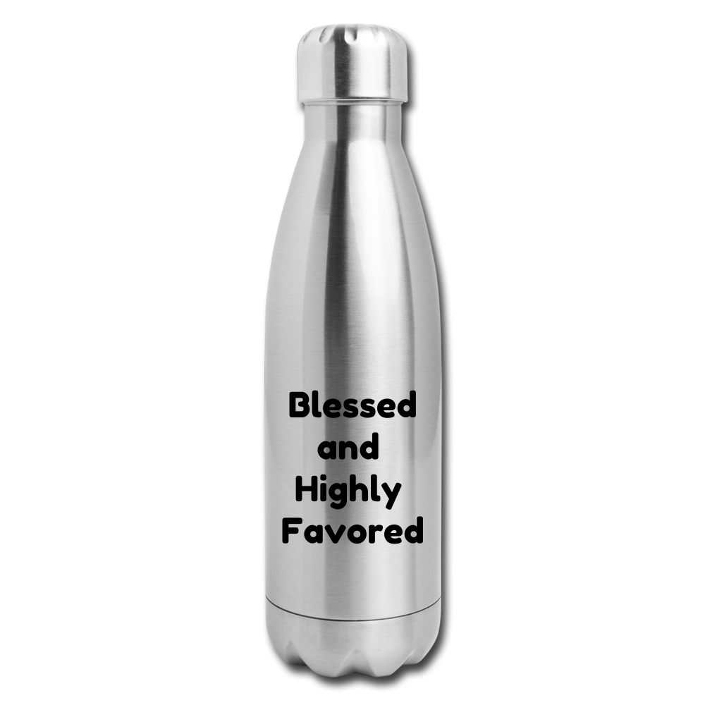 Insulated Stainless Steel Water Bottle - Blessed/Favored - silver