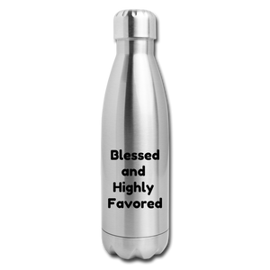 Insulated Stainless Steel Water Bottle - Blessed/Favored - silver