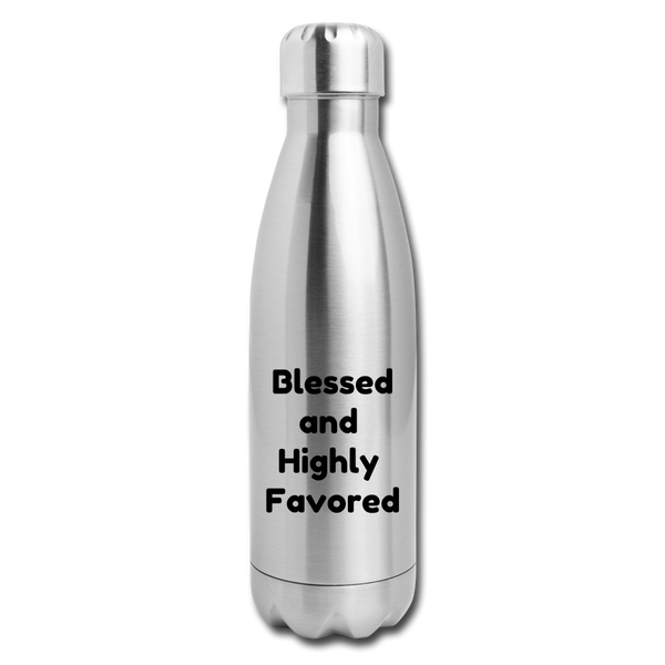 Insulated Stainless Steel Water Bottle - Blessed/Favored - silver