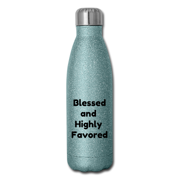 Insulated Stainless Steel Water Bottle - Blessed/Favored - turquoise glitter