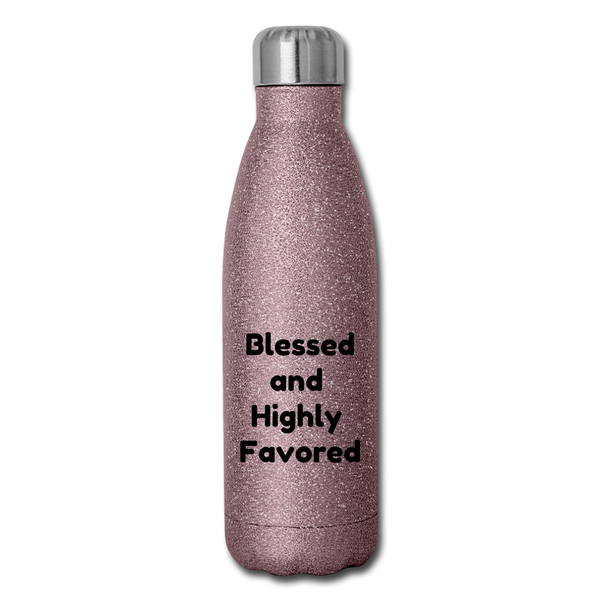 Insulated Stainless Steel Water Bottle - Blessed/Favored - pink glitter