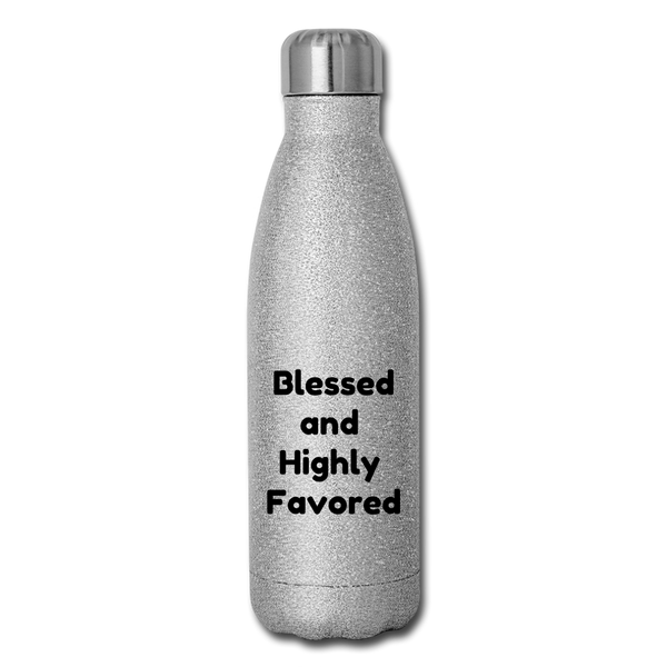 Insulated Stainless Steel Water Bottle - Blessed/Favored - silver glitter