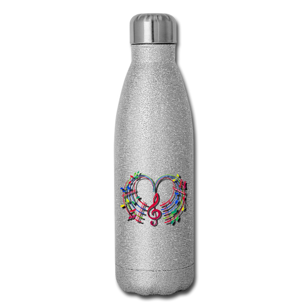 Insulated Stainless Steel Water Bottle - Music Vibe - silver glitter