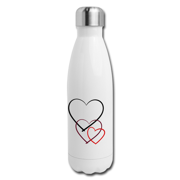 Insulated Stainless Steel Water Bottle - Hearts - white