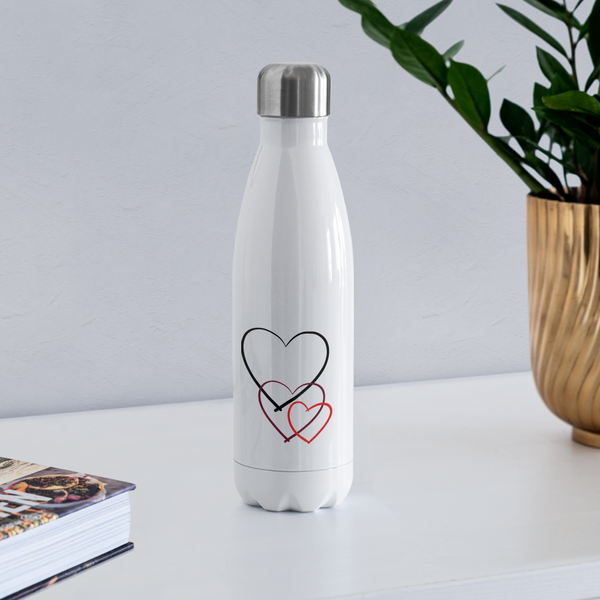 Insulated Stainless Steel Water Bottle - Hearts - white