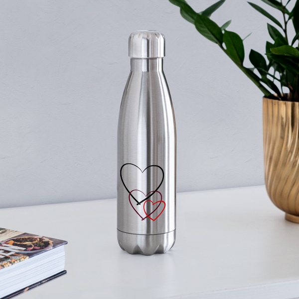 Insulated Stainless Steel Water Bottle - Hearts - silver