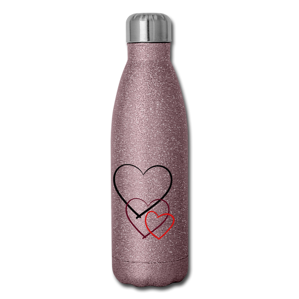 Insulated Stainless Steel Water Bottle - Hearts - pink glitter