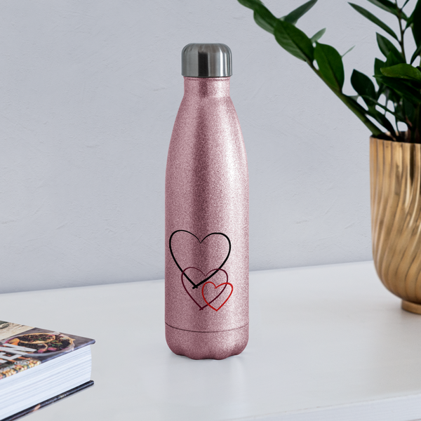 Insulated Stainless Steel Water Bottle - Hearts - pink glitter