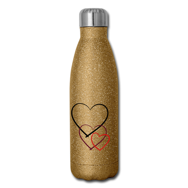 Insulated Stainless Steel Water Bottle - Hearts - gold glitter