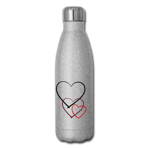 Insulated Stainless Steel Water Bottle - Hearts - silver glitter