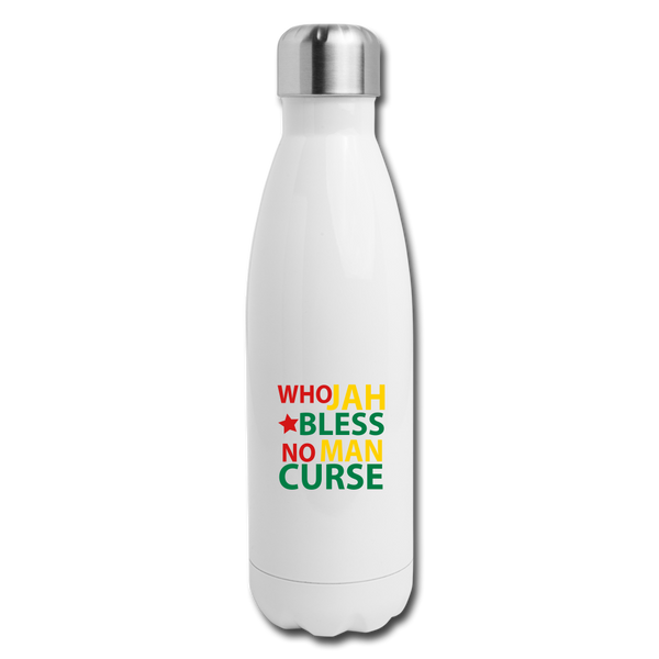 Insulated Stainless Steel Water Bottle - Who Jah Bless - white