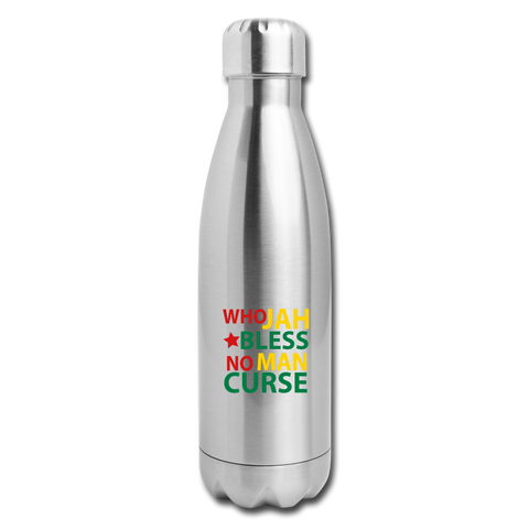 Insulated Stainless Steel Water Bottle - Who Jah Bless - silver